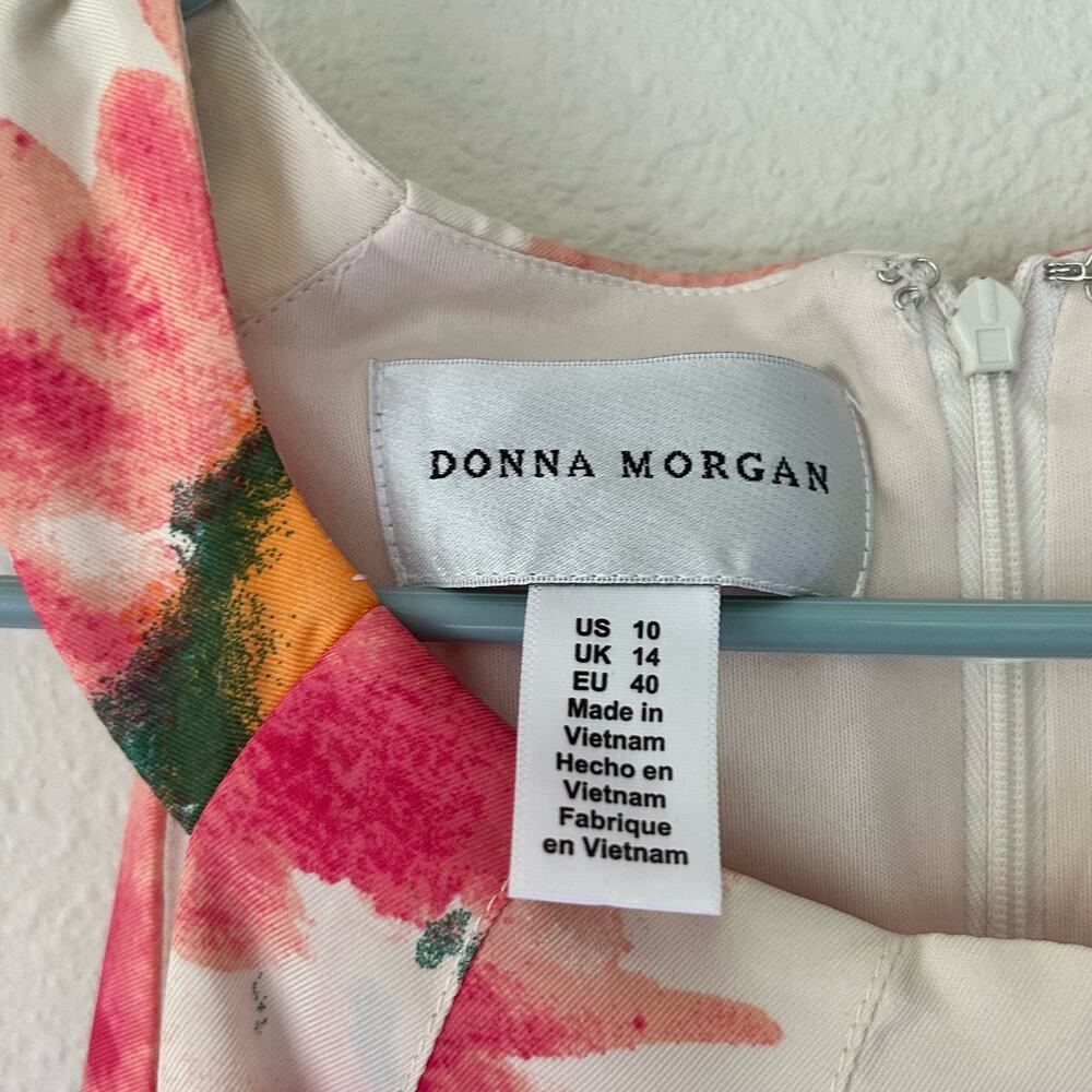 Donna Morgan Floral high neck halter colorful wedding guest mini party dress 10 - Picture 10 of 10